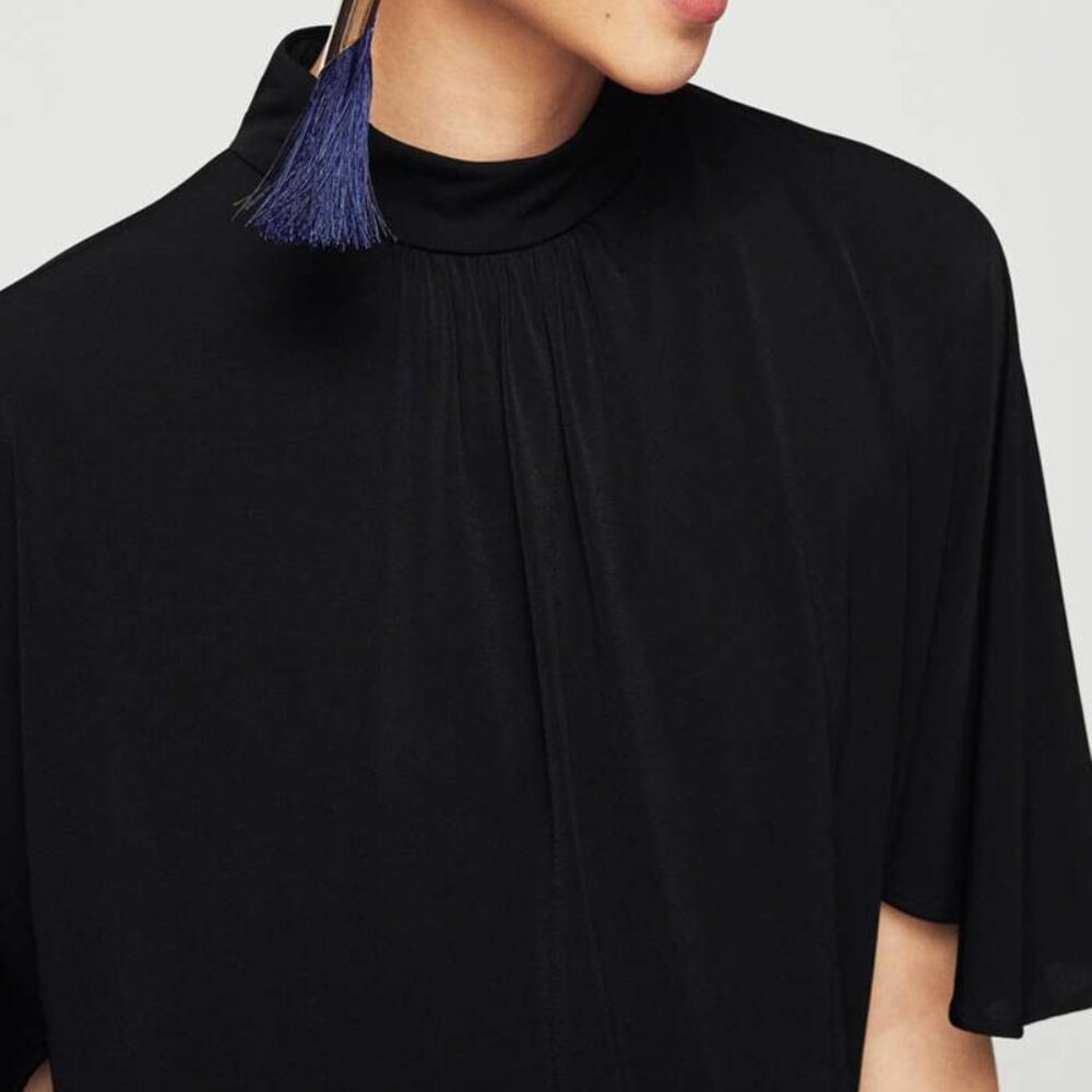 Mango Basics Black Solid Blouson Flutter Sleeve M… - image 3